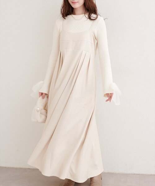 natural couture（ナチュラルクチュール）の「タックキャミワンピース（ワンピース・レディース・アイボリー/グレイッシュベージュ/ブラック・FREE）」の5枚目の写真