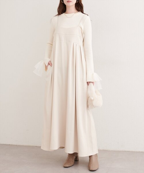 natural couture（ナチュラルクチュール）の「タックキャミワンピース（ワンピース・レディース・アイボリー/グレイッシュベージュ/ブラック・FREE）」の6枚目の写真