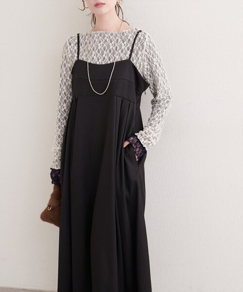 natural couture（ナチュラルクチュール）の「タックキャミワンピース（ワンピース・レディース・アイボリー/グレイッシュベージュ/ブラック・FREE）」の10枚目の写真