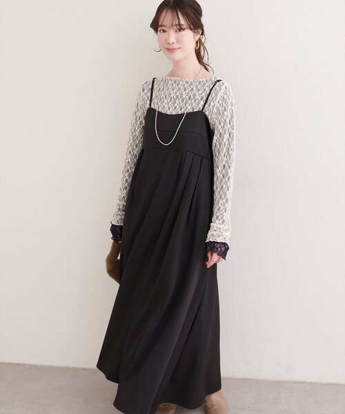 natural couture（ナチュラルクチュール）の「タックキャミワンピース（ワンピース・レディース・アイボリー/グレイッシュベージュ/ブラック・FREE）」の12枚目の写真