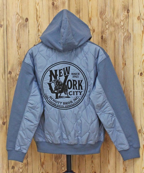 schott(ショット)の「QUILTED COMBI. ZIP HOODED(パーカー・メンズ・オートミール/グレイッシュブルー/ブラック・XXL/XL/L/M)」の2枚目の写真