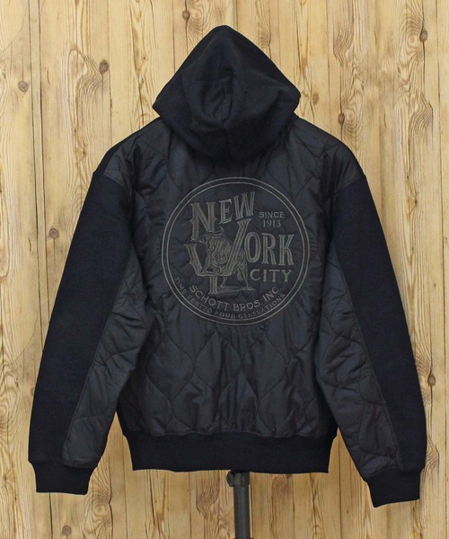 schott(ショット)の「QUILTED COMBI. ZIP HOODED(パーカー・メンズ・オートミール/グレイッシュブルー/ブラック・XXL/XL/L/M)」の3枚目の写真