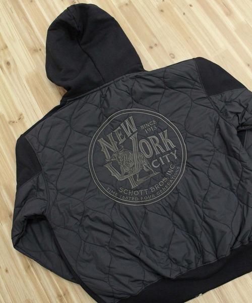 schott(ショット)の「QUILTED COMBI. ZIP HOODED(パーカー・メンズ・オートミール/グレイッシュブルー/ブラック・XXL/XL/L/M)」の6枚目の写真