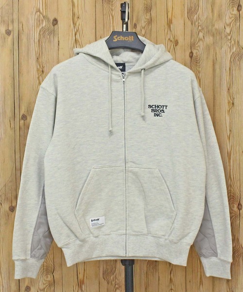 schott(ショット)の「QUILTED COMBI. ZIP HOODED(パーカー・メンズ・オートミール/グレイッシュブルー/ブラック・XXL/XL/L/M)」の7枚目の写真