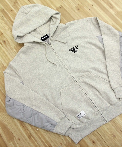 schott(ショット)の「QUILTED COMBI. ZIP HOODED(パーカー・メンズ・オートミール/グレイッシュブルー/ブラック・XXL/XL/L/M)」の8枚目の写真