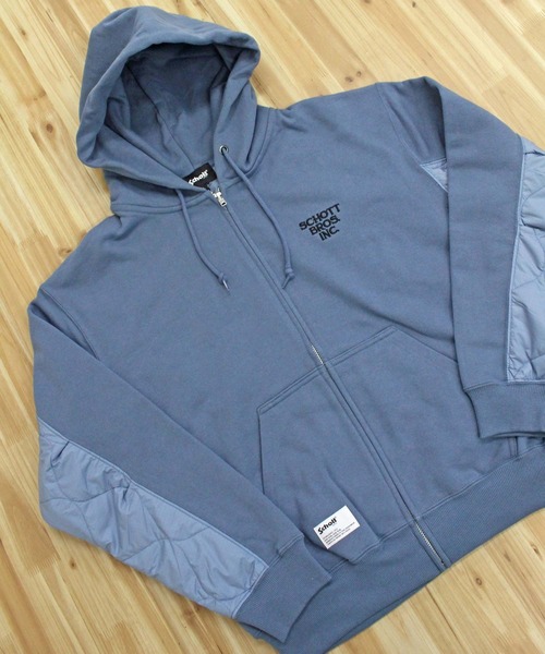 schott(ショット)の「QUILTED COMBI. ZIP HOODED(パーカー・メンズ・オートミール/グレイッシュブルー/ブラック・XXL/XL/L/M)」の11枚目の写真