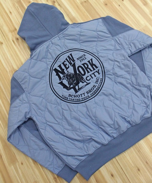 schott(ショット)の「QUILTED COMBI. ZIP HOODED(パーカー・メンズ・オートミール/グレイッシュブルー/ブラック・XXL/XL/L/M)」の12枚目の写真