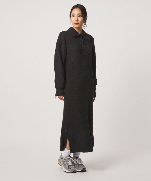 A DAY IN THE LIFE UNITED ARROWS(アデイインザライフユナイテッドアローズ)の「ニット ポロワンピース <A DAY IN THE LIFE>(ワンピース・レディース・ライム/ブラック/グレー系・FREE)」の4枚目の写真
