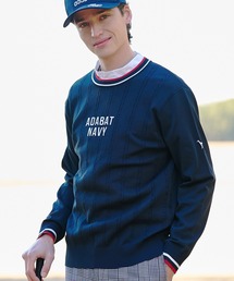 【ADABAT NAVY】ケーブルストライプクルーニット