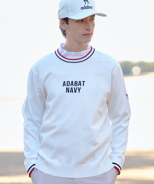 adabat(アダバット)の「【ADABAT NAVY】ケーブルストライプクルーニット(ニット/セーター・メンズ・ライトブルー/ホワイト/ネイビー・46/48/50)」の1枚目の写真