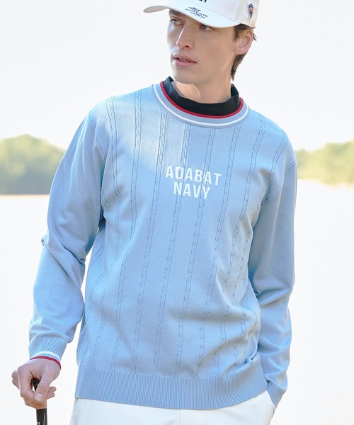 adabat(アダバット)の「【ADABAT NAVY】ケーブルストライプクルーニット(ニット/セーター・メンズ・ライトブルー/ホワイト/ネイビー・46/48/50)」の2枚目の写真