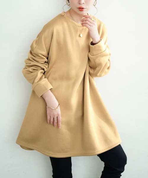 GOLDJAPAN(ゴールドジャパン)の「裏起毛フレアチュニック【大きいサイズ対応】(チュニック・レディース・ベージュ/グレー/ブラック・LL/3L/4L/5L)」の1枚目の写真