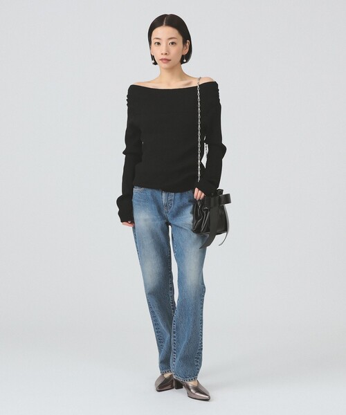 Ray BEAMS（レイビームス）の「リブ オフショルダー ニット（ニット/セーター・レディース・ブラック/グレー・ONE SIZE）」の7枚目の写真