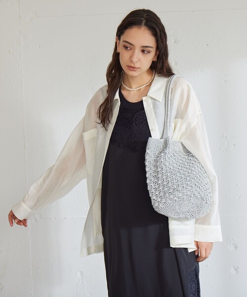 green label relaxing（グリーンレーベルリラクシング）の「メタリックヤーンレーシー トートバッグ / ショルダーバッグ（ショルダーバッグ・レディース・シルバー/ブラック/ケリーグリーン/ゴールド/ホワイト・FREE）」の5枚目の写真