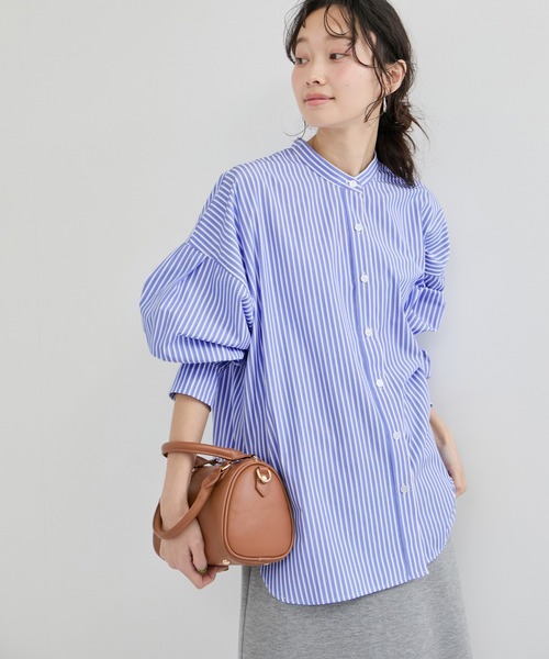 LE CERCLE par rope'（ルセルクルパーロペ）の「ロゴ刺繍バンドカラーシャツ（シャツ/ブラウス・レディース・ホワイト/グリーン系その他/ブルー系その他4/サックスブルー/ピンク/ピンク系その他2・FREE）」の4枚目の写真