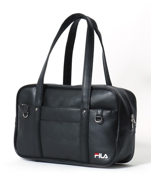 FILA(フィラ)の「FILA(フィラ)スクールバッグ/フェイクレザー/ブランドロゴ刺繍/Dカン付き/ユニセックス(ボストンバッグ・レディース・ダークブラウン/ブラック・FREE)」の2枚目の写真