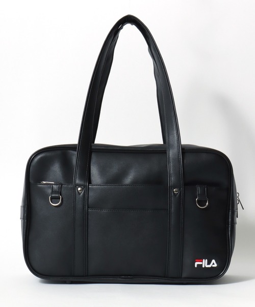 FILA(フィラ)の「FILA(フィラ)スクールバッグ/フェイクレザー/ブランドロゴ刺繍/Dカン付き/ユニセックス(ボストンバッグ・レディース・ダークブラウン/ブラック・FREE)」の9枚目の写真