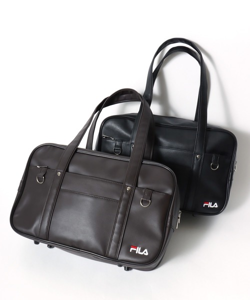 FILA(フィラ)の「FILA(フィラ)スクールバッグ/フェイクレザー/ブランドロゴ刺繍/Dカン付き/ユニセックス(ボストンバッグ・レディース・ダークブラウン/ブラック・FREE)」の6枚目の写真