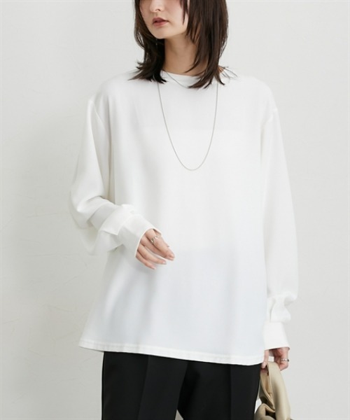 nissen（ニッセン）の「【しわになりにくい・ＵＶカット】リブ使いゆるシルエットＴブラウス（Tシャツ/カットソー・レディース・ブラック/オフホワイト・M/L/LL/3L）」の3枚目の写真