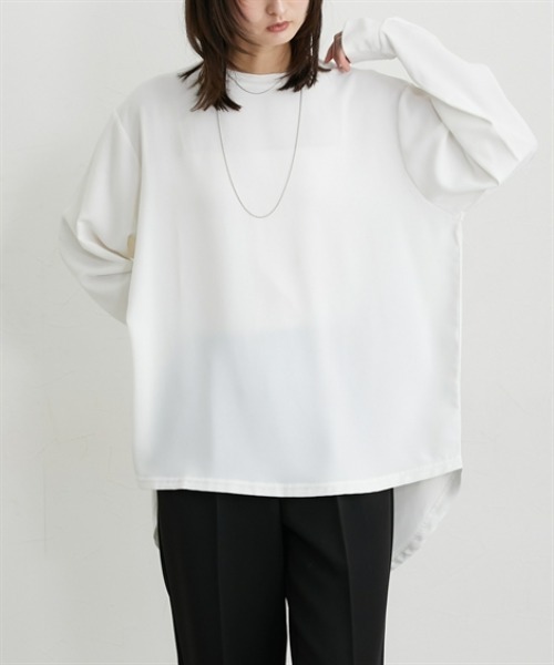 nissen（ニッセン）の「【しわになりにくい・ＵＶカット】リブ使いゆるシルエットＴブラウス（Tシャツ/カットソー・レディース・ブラック/オフホワイト・M/L/LL/3L）」の4枚目の写真