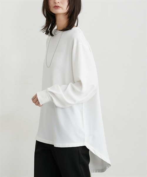 nissen（ニッセン）の「【しわになりにくい・ＵＶカット】リブ使いゆるシルエットＴブラウス（Tシャツ/カットソー・レディース・ブラック/オフホワイト・M/L/LL/3L）」の5枚目の写真