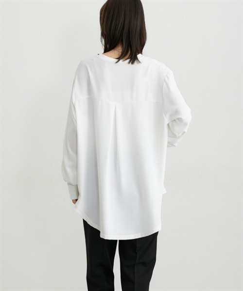 nissen（ニッセン）の「【しわになりにくい・ＵＶカット】リブ使いゆるシルエットＴブラウス（Tシャツ/カットソー・レディース・ブラック/オフホワイト・M/L/LL/3L）」の7枚目の写真