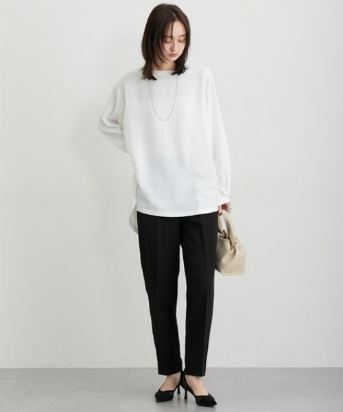 nissen（ニッセン）の「【しわになりにくい・ＵＶカット】リブ使いゆるシルエットＴブラウス（Tシャツ/カットソー・レディース・ブラック/オフホワイト・M/L/LL/3L）」の12枚目の写真