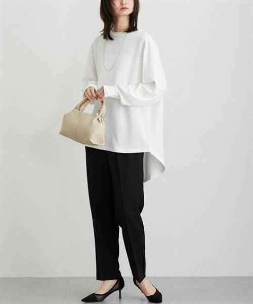 nissen（ニッセン）の「【しわになりにくい・ＵＶカット】リブ使いゆるシルエットＴブラウス（Tシャツ/カットソー・レディース・ブラック/オフホワイト・M/L/LL/3L）」の13枚目の写真