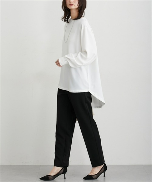 nissen（ニッセン）の「【しわになりにくい・ＵＶカット】リブ使いゆるシルエットＴブラウス（Tシャツ/カットソー・レディース・ブラック/オフホワイト・M/L/LL/3L）」の14枚目の写真