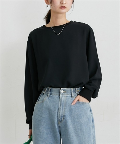 nissen（ニッセン）の「【しわになりにくい・ＵＶカット】リブ使いゆるシルエットＴブラウス（Tシャツ/カットソー・レディース・ブラック/オフホワイト・M/L/LL/3L）」の15枚目の写真