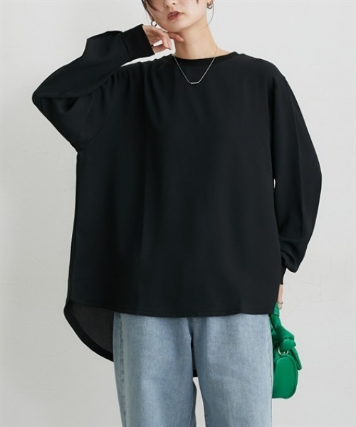 nissen（ニッセン）の「【しわになりにくい・ＵＶカット】リブ使いゆるシルエットＴブラウス（Tシャツ/カットソー・レディース・ブラック/オフホワイト・M/L/LL/3L）」の16枚目の写真