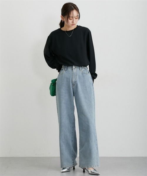 nissen（ニッセン）の「【しわになりにくい・ＵＶカット】リブ使いゆるシルエットＴブラウス（Tシャツ/カットソー・レディース・ブラック/オフホワイト・M/L/LL/3L）」の18枚目の写真