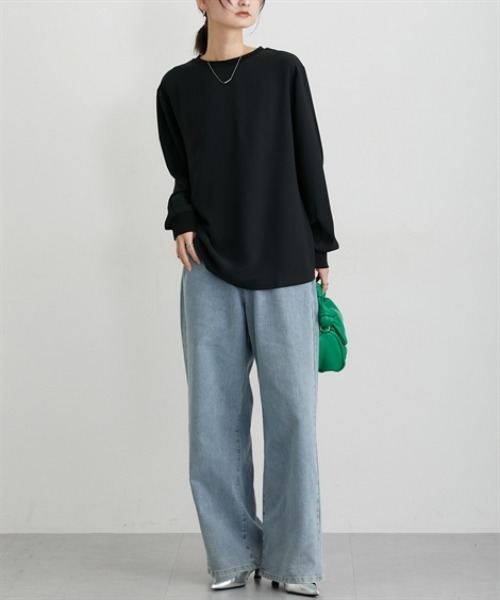 nissen（ニッセン）の「【しわになりにくい・ＵＶカット】リブ使いゆるシルエットＴブラウス（Tシャツ/カットソー・レディース・ブラック/オフホワイト・M/L/LL/3L）」の22枚目の写真