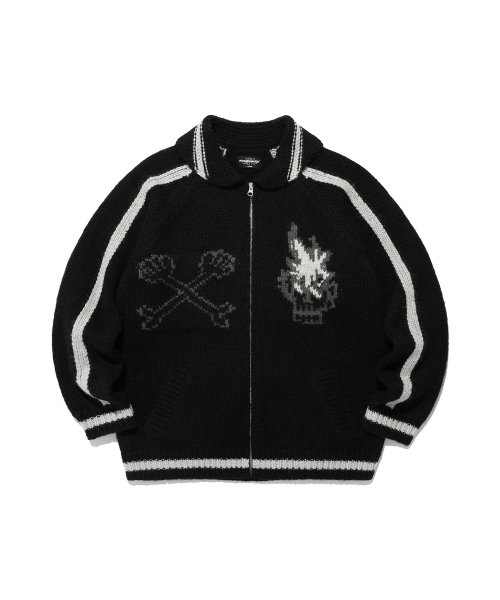 NICE GHOST CLUB(ナイスゴーストクラブ)の「SKULL COWICHAN SWEATER_BLACK(NG2EFUK680A)(カーディガン/ボレロ・レディース・ブラック・S)」の1枚目の写真