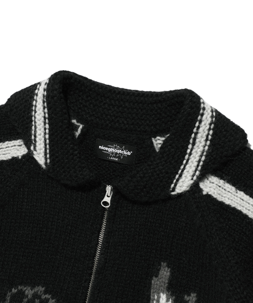 NICE GHOST CLUB(ナイスゴーストクラブ)の「SKULL COWICHAN SWEATER_BLACK(NG2EFUK680A)(カーディガン/ボレロ・レディース・ブラック・S)」の3枚目の写真