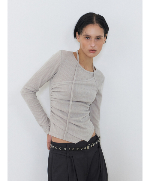 ETMON(エトモン)の「Layered Halter Strap T-Shirt, Ash Beige(Tシャツ/カットソー・レディース・その他・FREE)」の4枚目の写真