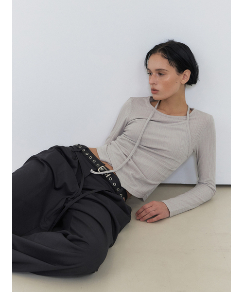 ETMON(エトモン)の「Layered Halter Strap T-Shirt, Ash Beige(Tシャツ/カットソー・レディース・その他・FREE)」の5枚目の写真