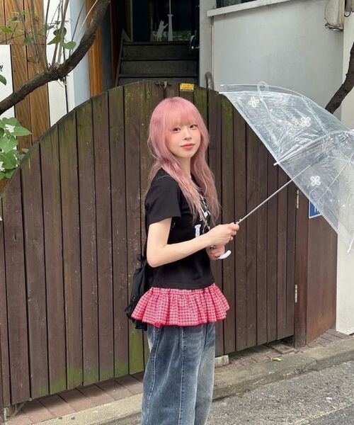 ITZAVIBE（イッザバイブ）の「RED CHECK LAYERED WRAP SHORT SKIRT（スカート・レディース・その他・ONE SIZE）」の5枚目の写真