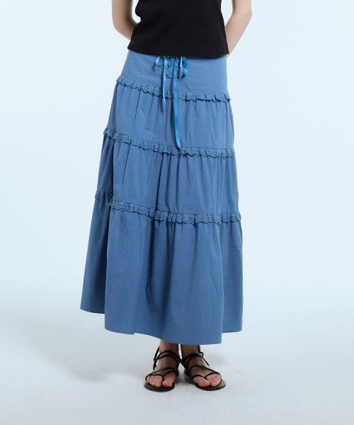 LARTIGENT(ラーティゼン)の「L11 EYELET FRILL LONG SKIRT(BLUE)(スカート・レディース・その他・S/M)」の1枚目の写真