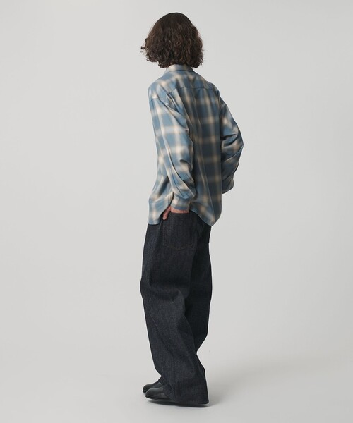 コットン レーヨン オンブレ チェック オープンカラー シャツ（シャツ