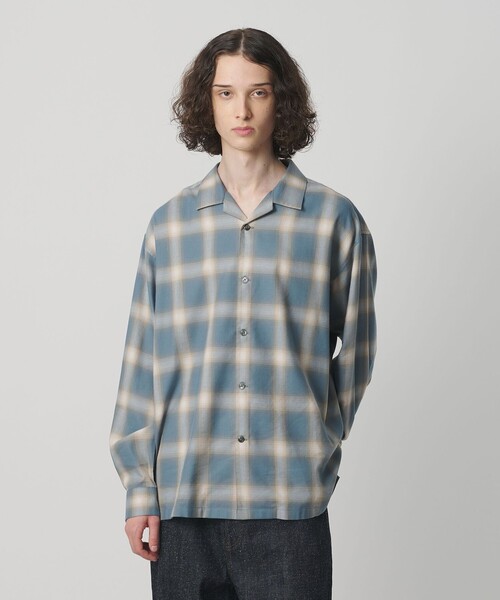 コットン レーヨン オンブレ チェック オープンカラー シャツ（シャツ