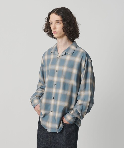 MONKEY TIME（モンキータイム）の「コットン レーヨン オンブレ チェック オープンカラー シャツ（シャツ/ブラウス・メンズ・ターコイズブルー/ブラック・S/M/L/XL）」の7枚目の写真