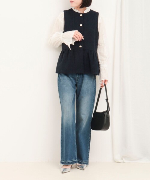 MICO COULIER（ミコクリエ）の「ランダムラメツィードジレ（ブルゾン・レディース・オフホワイト/ネイビー・38）」の8枚目の写真