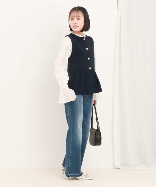 MICO COULIER（ミコクリエ）の「ランダムラメツィードジレ（ブルゾン・レディース・オフホワイト/ネイビー・38）」の9枚目の写真