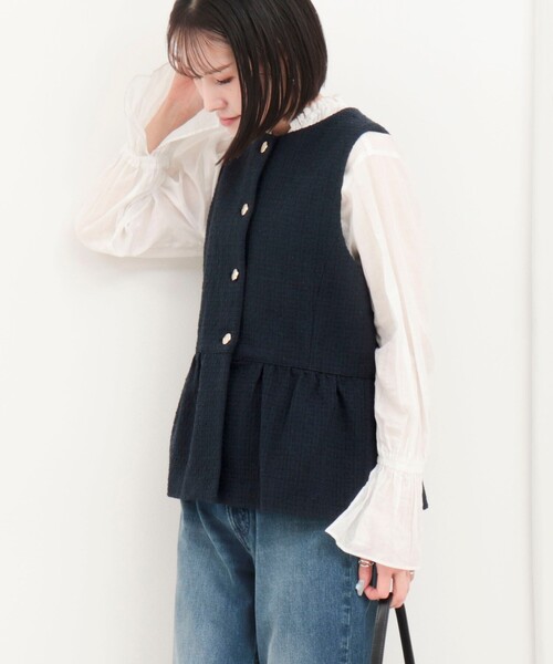 MICO COULIER（ミコクリエ）の「ランダムラメツィードジレ（ブルゾン・レディース・オフホワイト/ネイビー・38）」の10枚目の写真