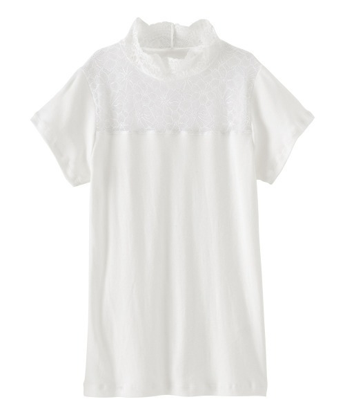 nissen（ニッセン）の「綿100％ レースハイネックフレンチ袖インナー（Tシャツ/カットソー・レディース・ブラック/オフホワイト・M/L/LL/3L/S）」の13枚目の写真