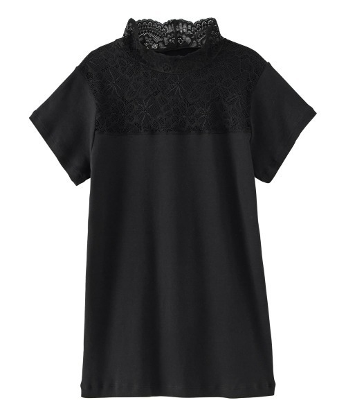 nissen（ニッセン）の「綿100％ レースハイネックフレンチ袖インナー（Tシャツ/カットソー・レディース・ブラック/オフホワイト・M/L/LL/3L/S）」の14枚目の写真