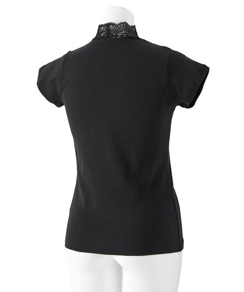 nissen（ニッセン）の「綿100％ レースハイネックフレンチ袖インナー（Tシャツ/カットソー・レディース・ブラック/オフホワイト・M/L/LL/3L/S）」の9枚目の写真