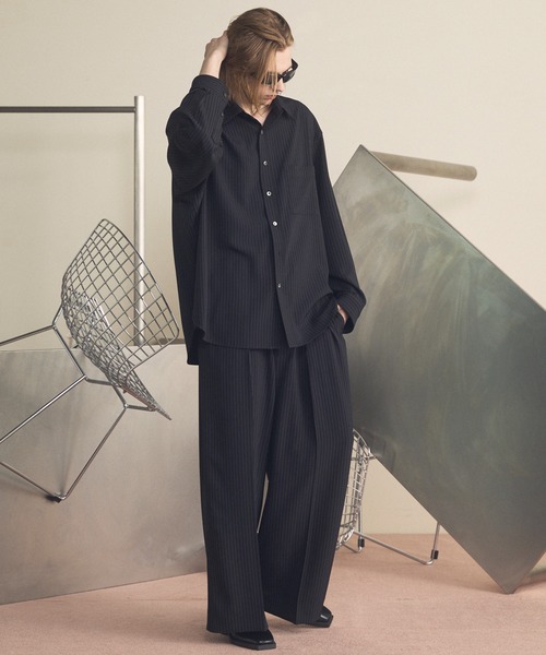 《UNISEX》Frieren Stripe Prime-Over Regular Collar Shirt/フリーレンストライププライムオーバーレギュラーシャツ【MAISON SPECIAL/メゾンスペシャル】■セットアップ対応■