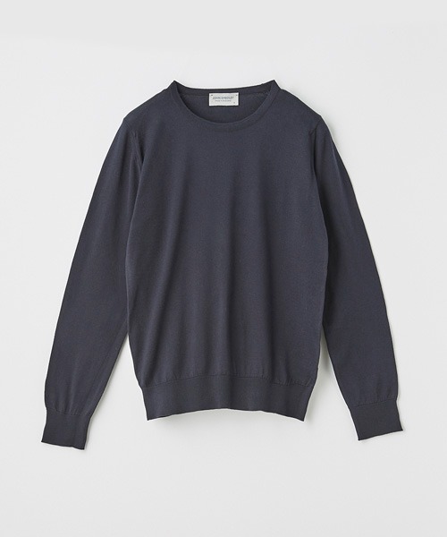 JOHN SMEDLEY(ジョンスメドレー)の「クルーネック長袖コットンニットプルオーバー(ニット/セーター・レディース・ネイビー・M/S)」の1枚目の写真